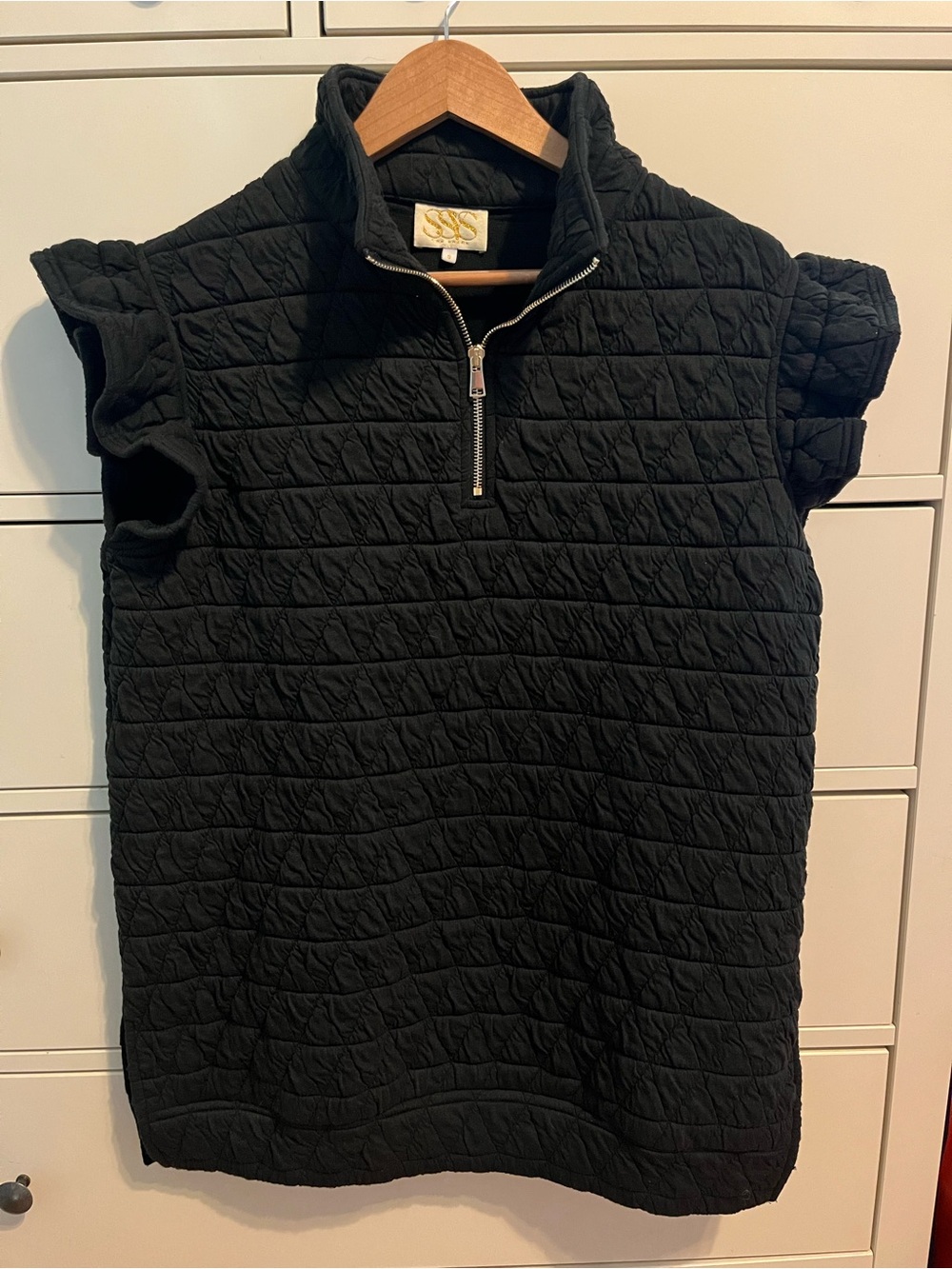 SSYS Black Quilted Half-Zip Sleeveless Top